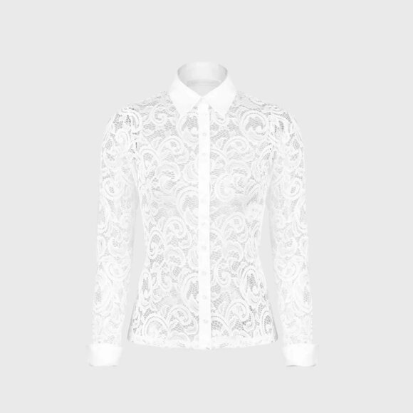 Anne Fontaine Paris Lys Stretch Lace Abstract Button Up Blouse size 42/10 US - Picture 5 of 12